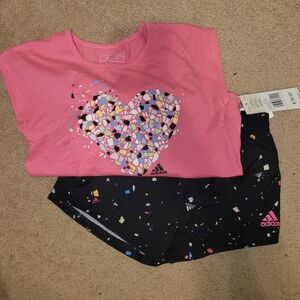 NWT adidas Pink and Black Mosaic Heart Short Set